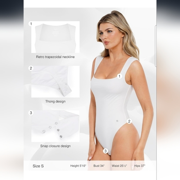 Popilush White Sleeveless Square Neck Shapewear Tummy Control Bodysuit Size 3XL - Picture 4 of 12